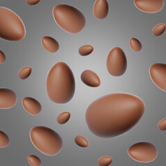 Many chocolate eggs falling on grey background