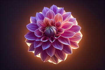 Macro closeup ravishing realistic of blooming dahlia flower petal during springtime. Vivid natural background, intricate detail and delicate texture of floral plant illustration by generative AI.