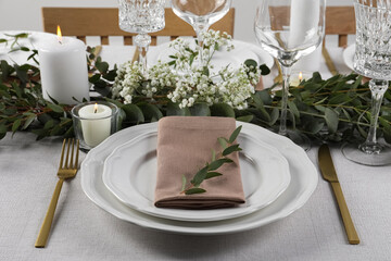 Stylish elegant table setting for festive dinner