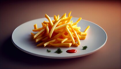 French fries on a white plate. Generative AI.