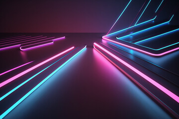Blue Pink Neon Lines Abstract Background With Line Glowing. Generative AI.