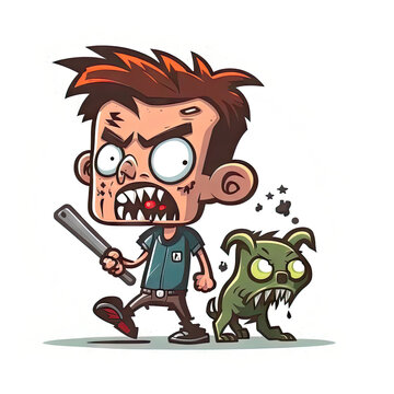 Collection of CCartoon character of zombie and angry dog, smile,  white background