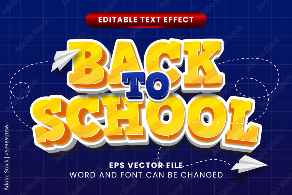 Poster 3d style back to school editable vector text effect