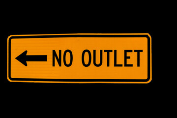 No outlet sign yellow with black letters, isolated on black
