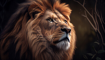 majestic and imposing lion with golden mane ,generative AI