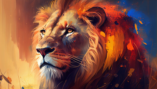 majestic and imposing lion painted style ,generative AI
