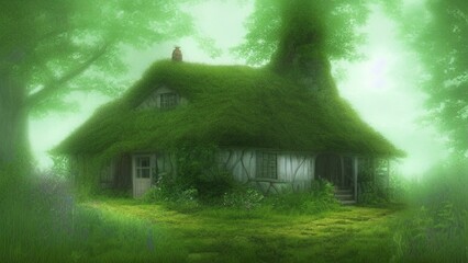 A Cottage Overgrown High Fantasy Digital Art Generative Art