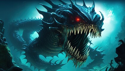 abyssal leviathan digital art illustration, Generative AI