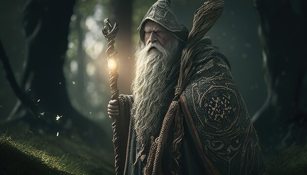 wise old druid digital art illustration, Generative AI