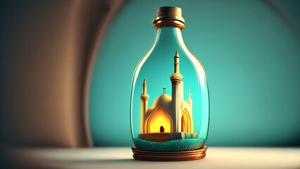 Obraz na płótnie Canvas bottle of wine. Mosque in a glass bottle 
