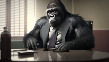 diplomatic gorilla ambassador digital art illustration, Generative AI - obrazy, fototapety, plakaty