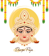 Flat illustration of Durga Puja. Goddess durga idol.
