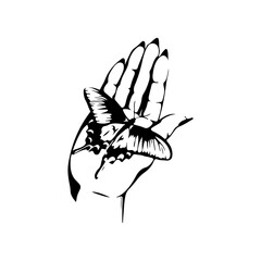 vector illustration of a hand with a butterfly