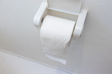 壁に備え付けのホルダに取り付けられたトイレットペーパー