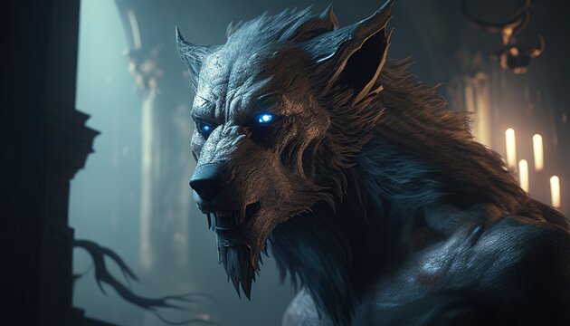 werewolf digital art illustration, Generative AI