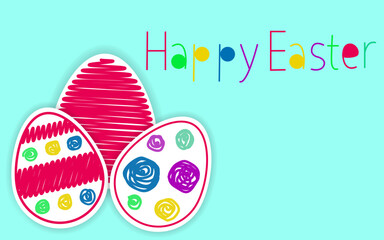 Greeting card with Easter eggs. Happy Easter lettering. Easter eggs with ornaments in pastel colors