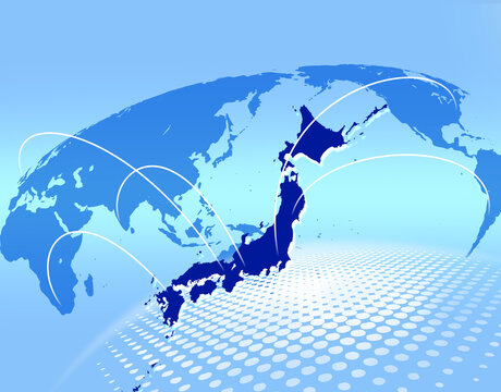 水色で半円形の世界地図と日本地図