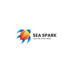 Vector Logo Illustration Sea Spark Gradient Colorful Style.
