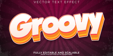 Groovy text effect, editable vintage and retro text style