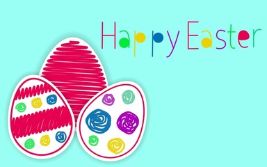 Greeting card with Easter eggs. Happy Easter lettering. Easter eggs with ornaments in pastel colors