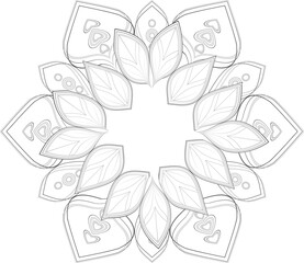 Doodle flowers in black and white pleasing for adults' coloring page. pleasing decorative flower of Coloring book page for adult Black outline and white background