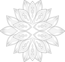 Doodle flowers in black and white pleasing for adults' coloring page. pleasing decorative flower of Coloring book page for adult Black outline and white background