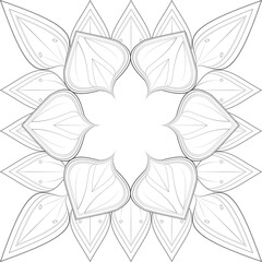 Doodle flowers in black and white pleasing for adults' coloring page. pleasing decorative flower of Coloring book page for adult Black outline and white background