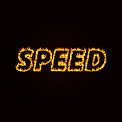 An image of the speed text is on fire isolated on black background.  Elements for graphic design