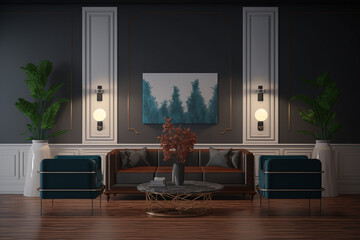 Contemporary interior of living room with modern furniture, Generative AI