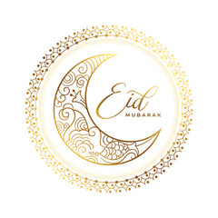 elegant eid mubarak islamic festival card with golden moon