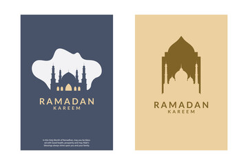 ramadan greeting card negative space flat style design with mosque silhouette. vector illustration