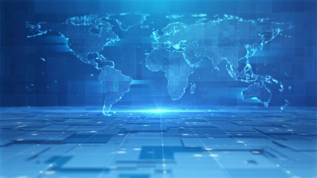 Blue Tech Map Background, Blue high-tech background, world map grid video, product advertising background video.
