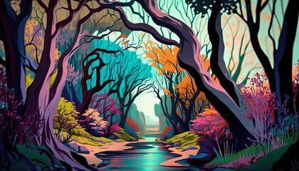 Illustration of an Afternoon in the Forest: Beauty and Serenity, Generative AI