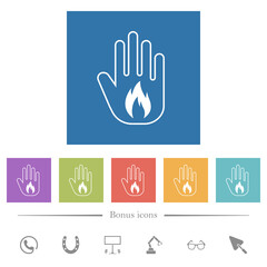 Hand shaped natural gas sanction sign outline flat white icons in square backgrounds