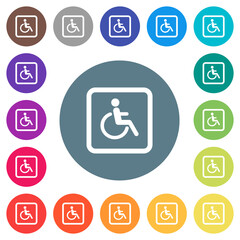 Handicapped parking flat white icons on round color backgrounds