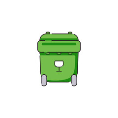 Waste bin. Green garbage bin for glass vector isolated illustration icon on white background. Cartoon trash can sticker or label.
