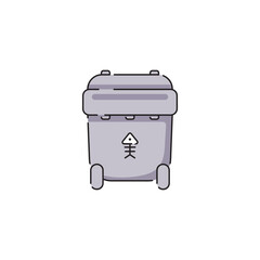 Waste bin. Grey garbage bin for organic trash vector isolated illustration icon on white background. Cartoon trash can sticker or label.