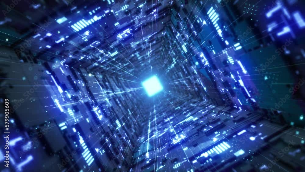 Canvas Prints tech data tunnel, blue technology tunnel shuttle, light particle data channel, circuit chip backgrou