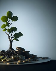 Trees growing on coin, stacking coins with green bokeh background, Business Finance and Money concept, Save money for prepare in the future, green finance, green growth, esg