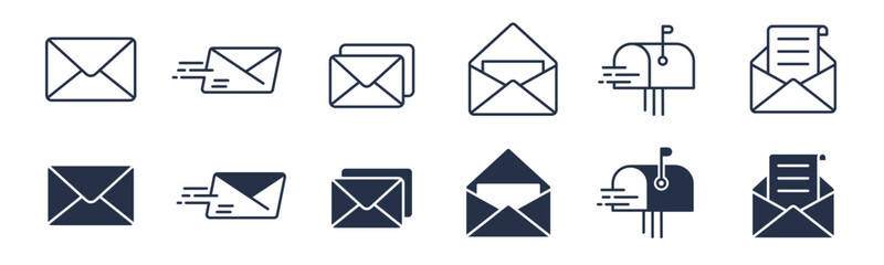 Mail, Email, Envelope icons. Editable stroke. Vector graphic illustration. For website design, logo, app, template, ui, etc.