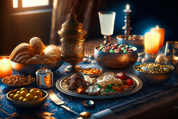 Obraz na płótnie Canvas A table full of food and a candle
