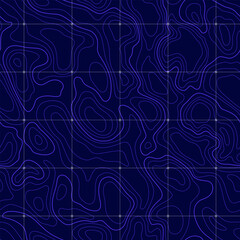 Sea depth abstract topographic map contour in lines. Topography map seamless pattern background with wavy lines and geographic grid vector illustration