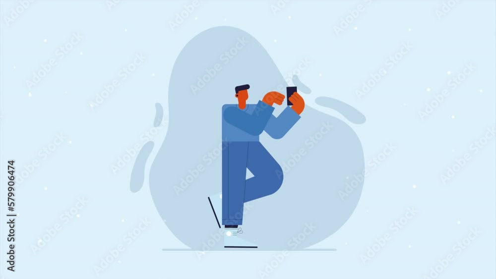 Poster man using smartphone device character animation