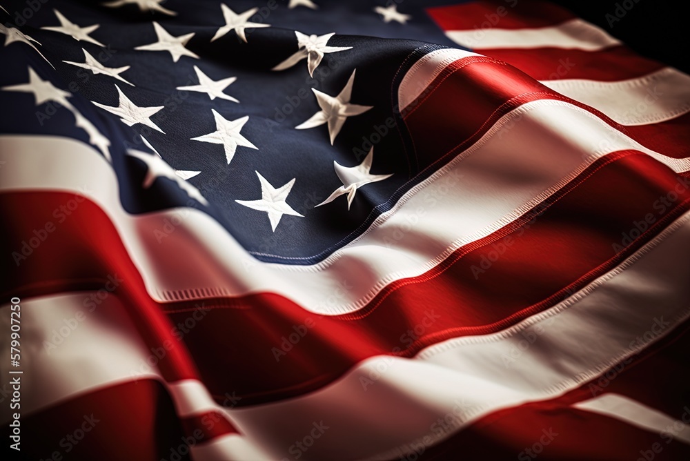 Poster us flag in closeup with copyspace generative ai