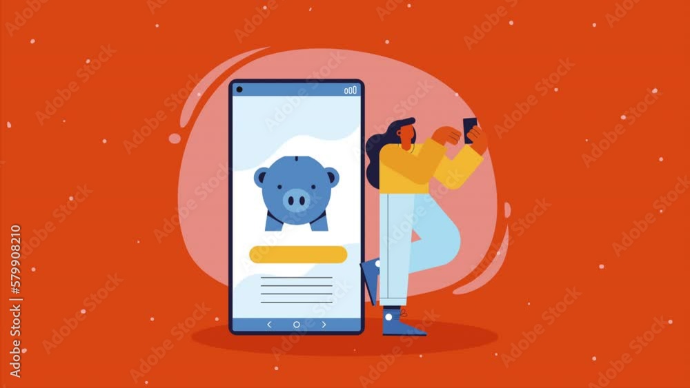 Poster smartphone device with piggy animation