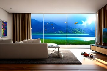 modern living room interior created with Generative AI