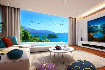 living room with a view created with Generative AI