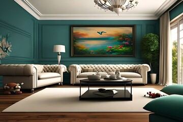 Modern living room with sofa created with Generative AI