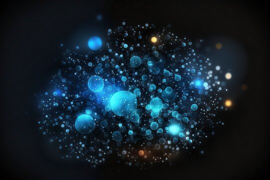 Dark blue glowing particle effect background. AI technology generated image