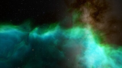 Nebula gas cloud in deep outer space, science fiction illustration, colorful space background with stars 3d render
